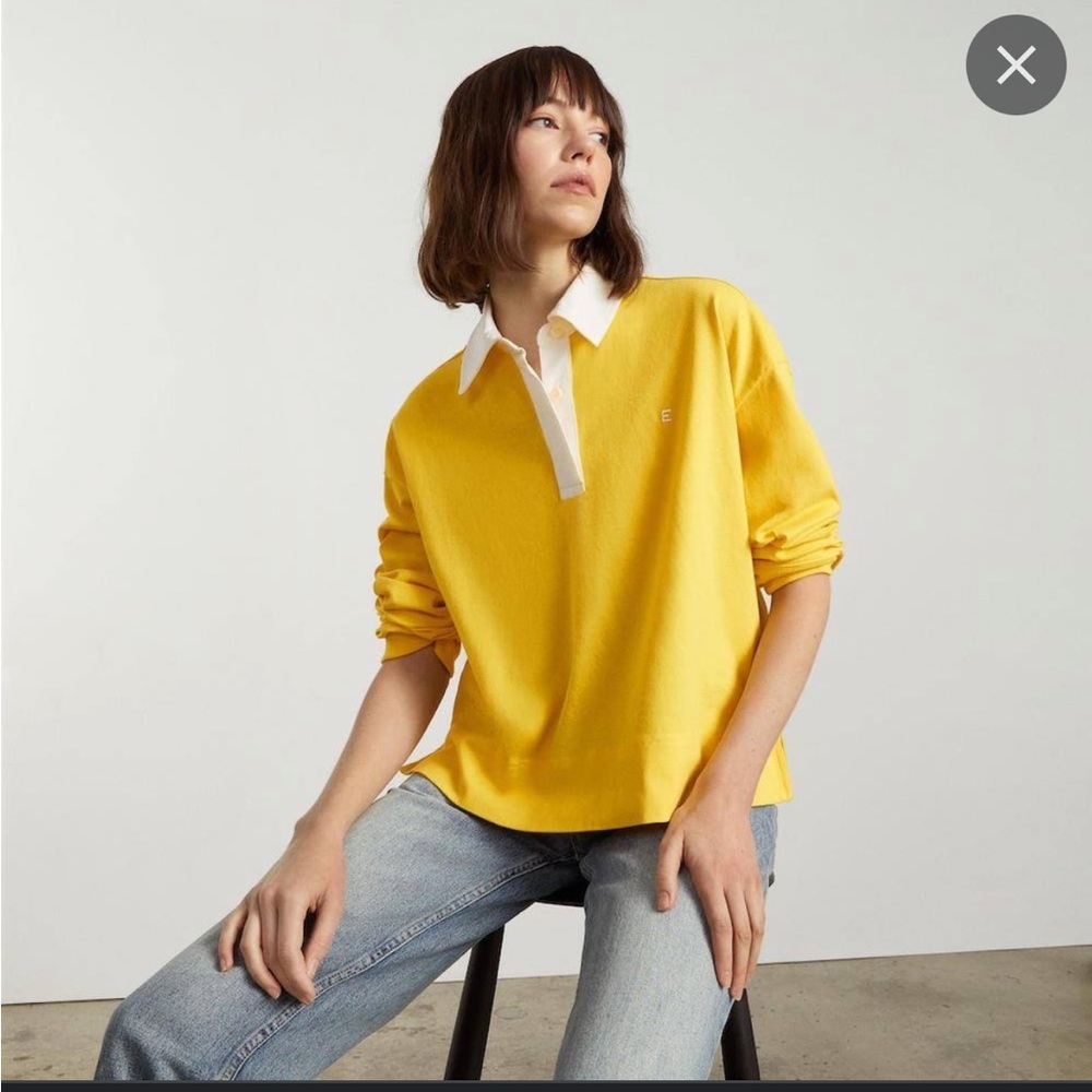 Everlane Yellow Long Sleeve Polo Shirt with White Collar
